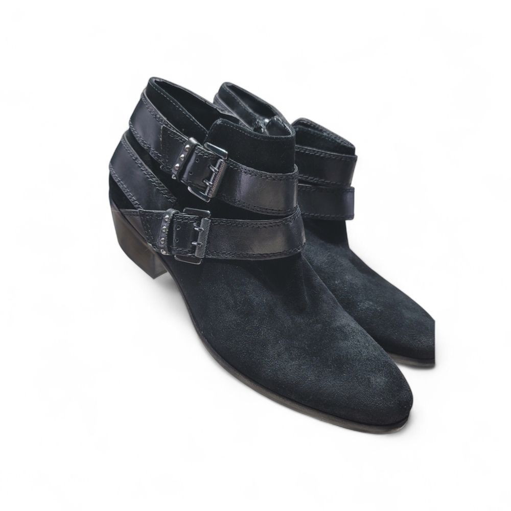 Sam Edelman Black Suede Ankle Moto Booties with Buckle Straps Size 8M